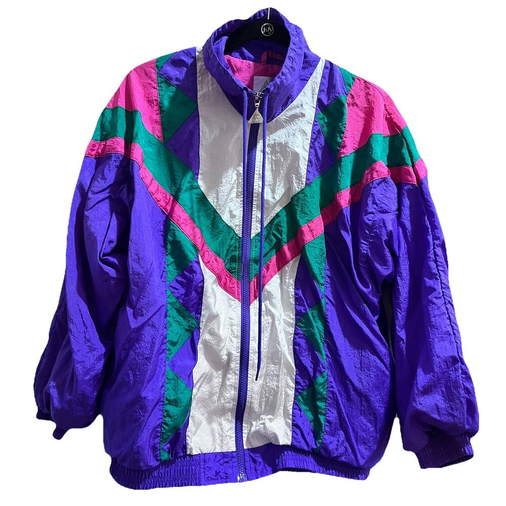 Vintage 80’s 90’s Casual Isle Multi Colorblock Geometric Jacket Size M Medium